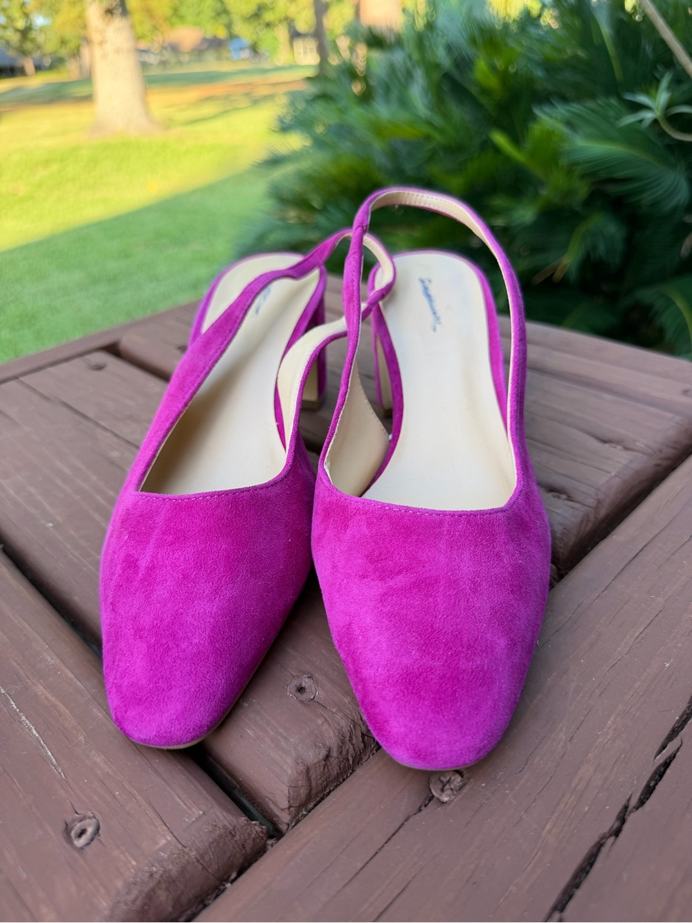 Ann Taylor Fuchsia Suede Block Heel Slingback Pumps 8M $158 Retail - Picture 3 of 9